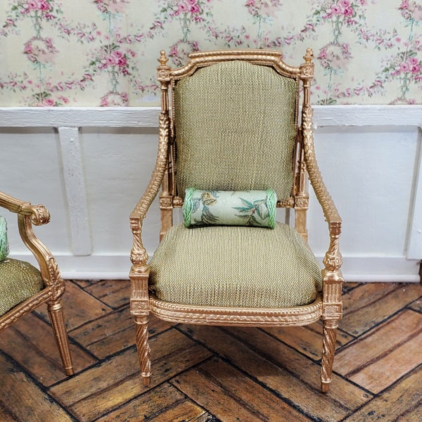 French Miniature Bergere Chair in Louis XVI Style upholstered in Silk