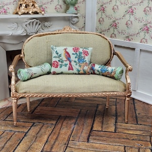 French Miniature  Gilded Settee Upholstered in Silk Louis XVI Style