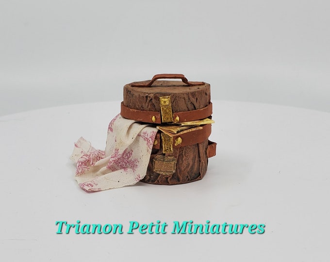 Miniature Hat Box Oval Box Leather Luggage Brocante Marie