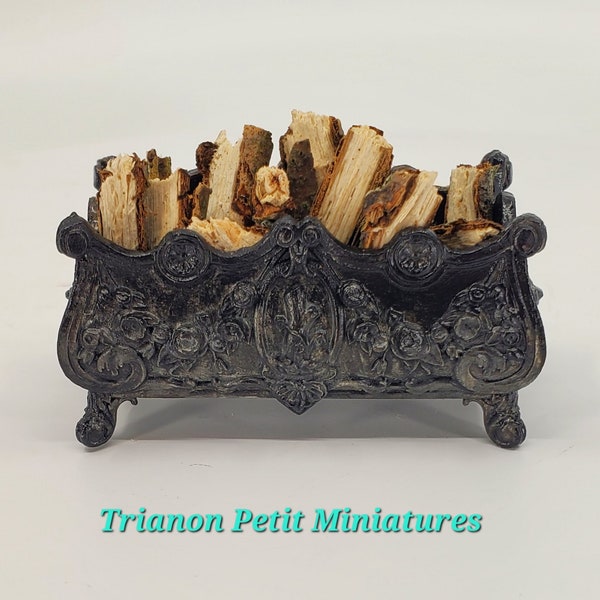 Miniature French Jardinere Cast Iron Flower Pot Log Bin Dollhouse Fireplace accessories