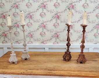 French Miniature Candlesticks with Candles.