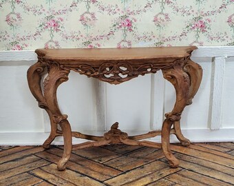 Miniature French Faux Marble Wood Finish Rococo Console Side Table Dollhouse