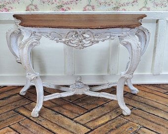 Miniature French Rococo Console Side Table with a wood painted top and antiqued legs Dollhouse Shabby Chic