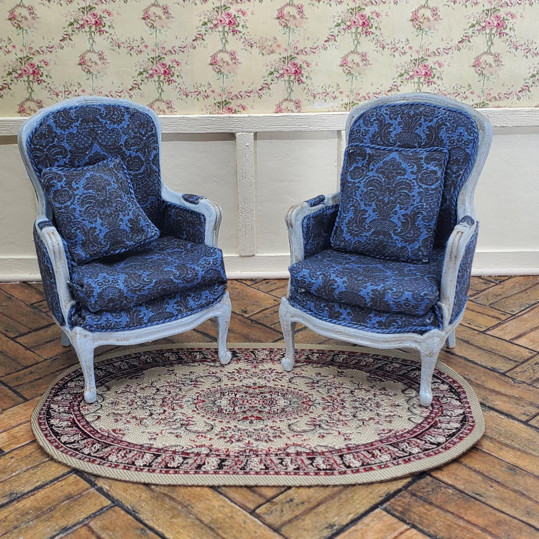 Fauteuil Baroque Toile De Jouy – Rokoko Bergère Style Années 20, Bois Massif, Reproduction