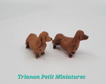 Miniature Dachshund Dog Dollhouse 1:12th Scale Long Haired perfect gift for the dog lover