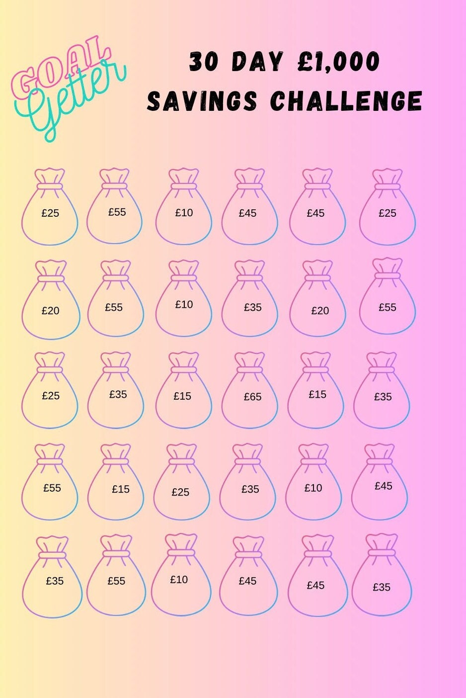 30 Day Money Saving Challenge Sheet - Etsy