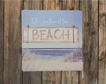 On Beach Time Whitewash Look 4 x 4 Ceramic Coaster 4 Pack