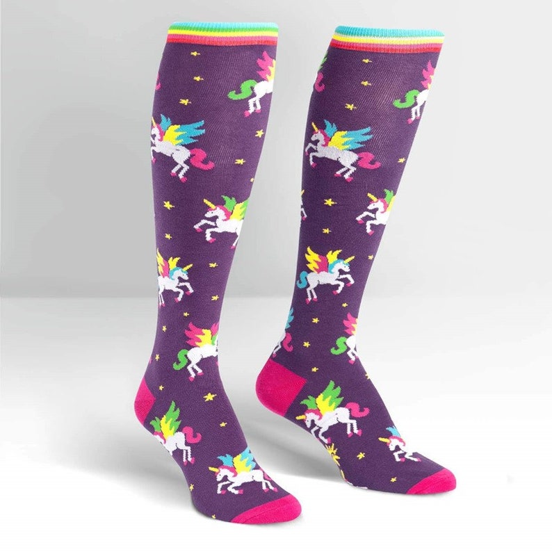 Women's Knee High Socks Flying Unicorns / Cool Socks / image 0