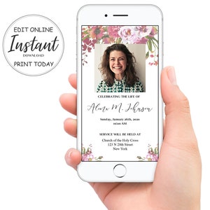 May include: A floral funeral announcement with a photo of a woman smiling. The announcement says "Celebrating the life of Alure M. Johnson" and includes the date, time, and location of the service.