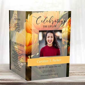 Editable Funeral Program Template for Woman | Obituary Template to Honor Your Loved One | Floral Celebration of Life Program | A121