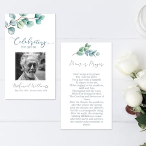 Greenery Funeral Prayer Cards | Funeral Keepsake | Eucalyptus Celebration of Life | Funeral Favors | B160