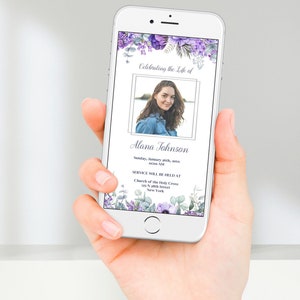 Purple Lilac floral Funeral Announcement |  Purple Floral Funeral Invitation | Lilac Celebration of Life Memorial Invitation | B140