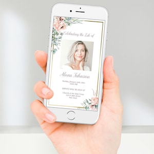 Pink Roses Funeral Announcement |  Pink Floral Funeral Invitation |  Celebration of Life Memorial Invitation | B150