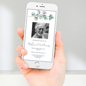 Funeral Announcement | Eucalyptus Greenery Funeral Invitation | Greenery Celebration of Life Memorial Invitation | B160