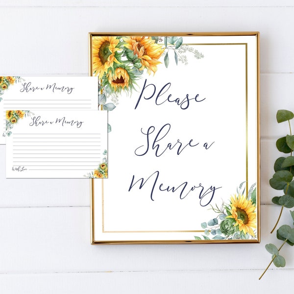 Share a Memory Sign and Cards for Funeral | Sunflowers Memorial Keepsake | Floral Celebration of Life Favors | B130