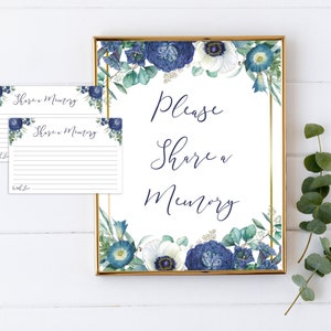 Fleur bleue Partagez un signe et des cartes du souvenir pour vos funérailles | Souvenir commémoratif de fleurs bleu marine | Célébration des faveurs de la vie bleu marine | B120