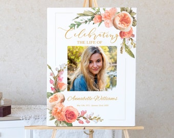 Floral Funeral Welcome Sign | Memorial Poster | Celebration of Life Sign | Memorial Service Welcome Sign | B107