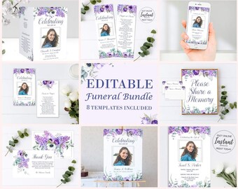 Lilac Funeral Bundle | Purple Celebration of Life Templates | Funeral Package | Memorial Service Set | B140