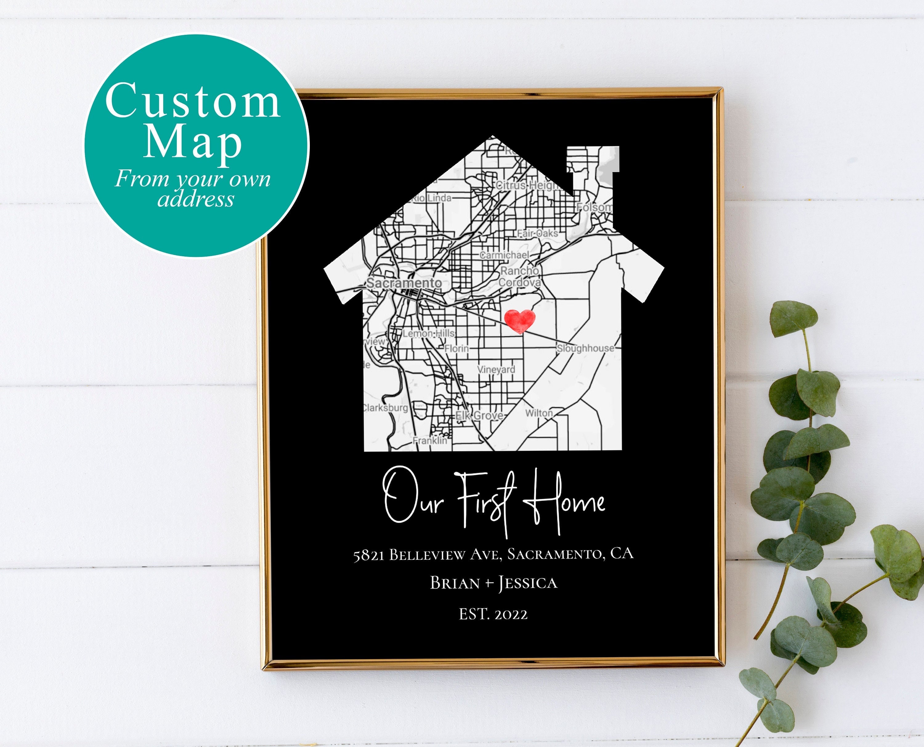 Custom New Home Map Print, New House Gift, Housewarming Gifts For Couples -  Best Personalized Gifts For Everyone