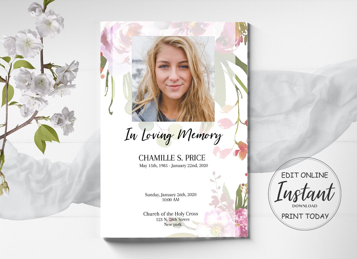 Editable Funeral Program Template for Woman Obituary Etsy