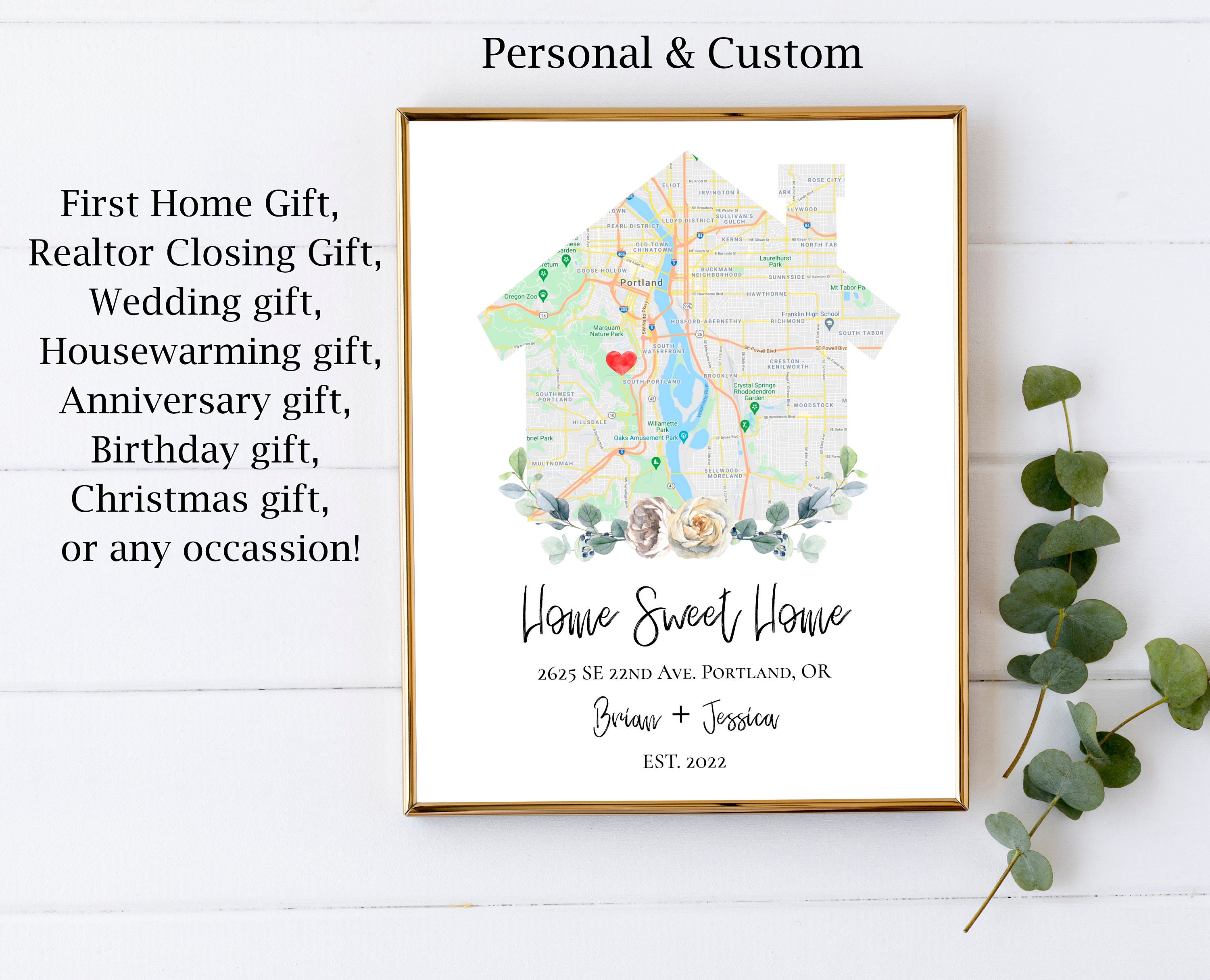 Welcome Home Housewarming Gift for Couple, Realtor Closing Gift, New Home  Map, Closing Gift for Buyers House Warming Gift - HWGB02