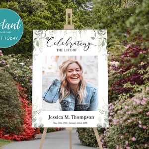 This is a floral funeral poster, funeral welcome poster, in loving memory poster, or celebration of life poster. It is editable and downloadable. This funeral photo display comes in several sizes. We have other memorial service templates available.