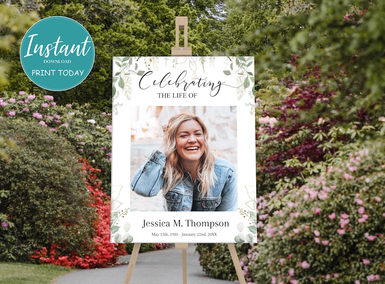 This is a floral funeral poster, funeral welcome poster, in loving memory poster, or celebration of life poster. It is editable and downloadable. This funeral photo display comes in several sizes. We have other memorial service templates available.