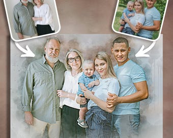 Custom Watercolor Portraits Add Anyone To The Photo, Hand Crafted Personalized Watercolor Family Portrait Gift | UNMATCHED QUALITY |