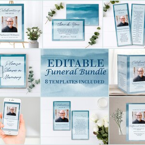 Blue Funeral Bundle | Celebration of Life Templates | Modern Blue Funeral Package | Memorial Service Set | C130