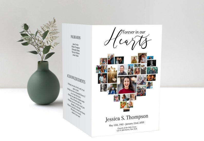 Heart Collage Funeral Program Template Obituary Template Etsy Canada