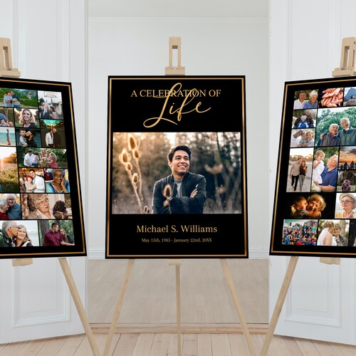 Black and Gold Funeral Poster Photo Display Collage Memorial Etsy Canada