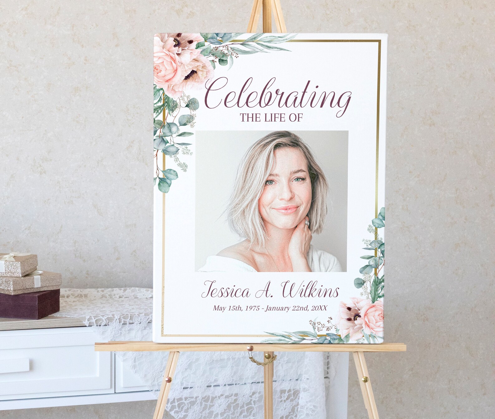 Pink Roses Funeral Bundle | Pink Floral Celebration of Life Templates ...