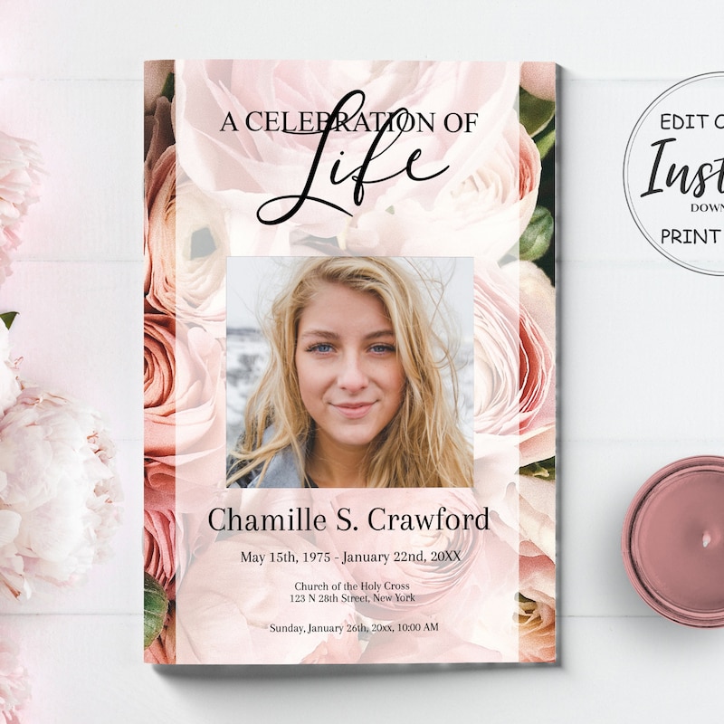 Pink Obituary Template Etsy