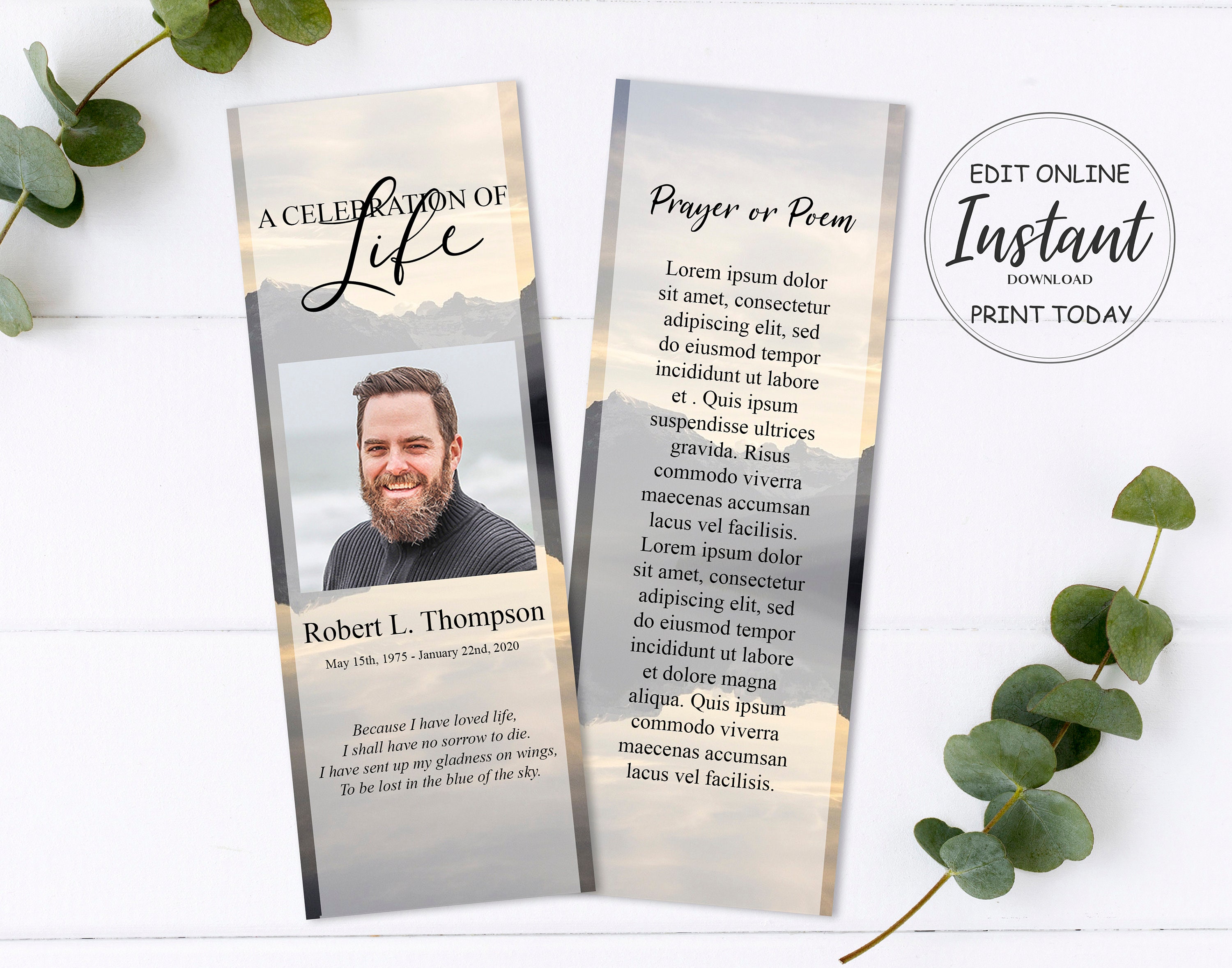 Funeral Bookmarks Funeral Keepsake Celebration of Life Etsy