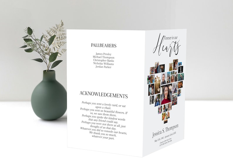 Heart Collage Funeral Program Template Obituary Template Etsy Canada