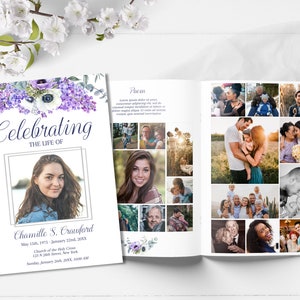 Editable  Funeral Program Template | |Obituary Template | Lilac Purple Funeral Program | Celebration of Life Program | B140
