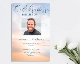 Blue Sky Funeral Invitation Card | Funeral Announcement | Heaven Funeral Template | Funeral Template Memorial Invitation | E111