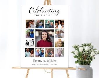 Funeral Poster Collage Template | Editable Funeral Sign | Photo Collage Celebration of Life Sign | A117