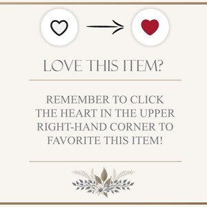 May include: A graphic with the text "LOVE THIS ITEM?" and instructions to favorite the item by clicking the heart icon. The image shows a heart icon changing from outline to solid red.