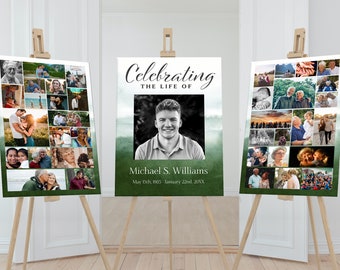 Funeral Photo Collage Sign Set Template |  Memorial Posterl | Funeral Welcome Sign | Celebration of Life Sign E119