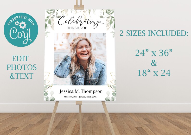 This is a floral funeral poster, funeral welcome poster, in loving memory poster, or celebration of life poster. It is editable and downloadable. This funeral photo display comes in several sizes. We have other memorial service templates available.