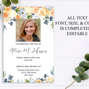 Puede incluir: Un anuncio conmemorativo con una foto de una mujer, adornos florales y texto. El texto dice "Celebrando la vida de Aluma M. Johnson" con detalles del servicio. Tambi&eacute;n est&aacute; presente el texto "TODO EL TEXTO, LA FUENTE, EL TAMA&Ntilde;O Y EL COLOR SON COMPLETAMENTE EDITABLES".