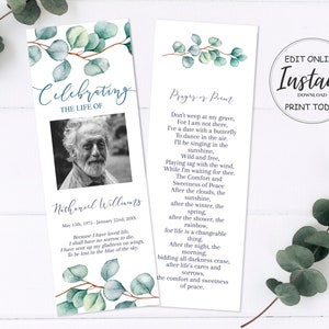 Funeral Bookmarks | Funeral Favors | Greenery Celebration of Life | Eucalyptus Funeral Favors | B160