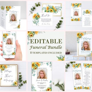 Sunflower Funeral Bundle | Purple Celebration of Life Templates | Funeral Package | Memorial Service Set | B130
