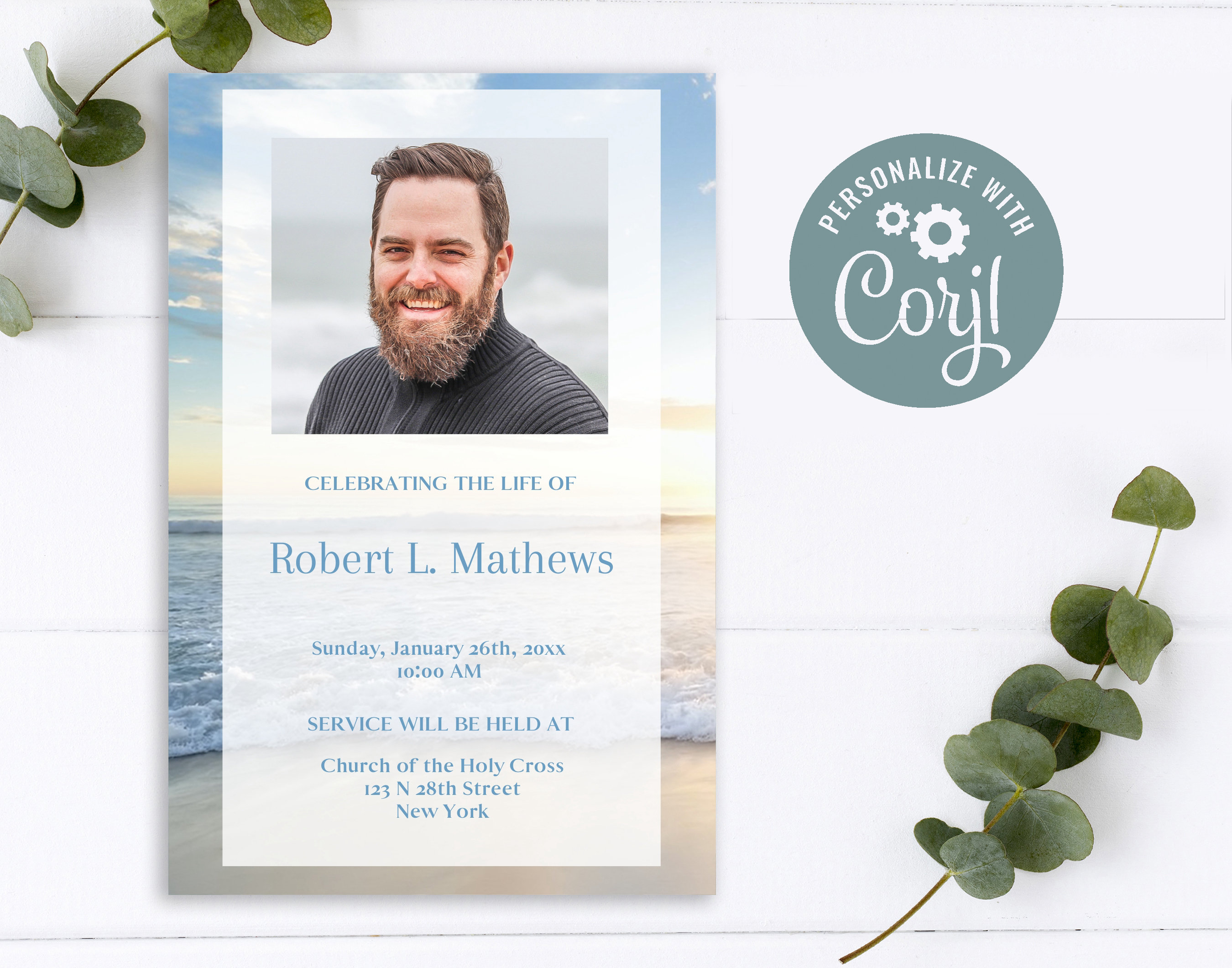 Blue Ocean Funeral Invitation Card | Funeral Announcement | Beach Lake ...