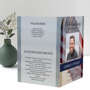 american funeral program template, Editable Obituary template with photo collage, 4 page funeral program template, editable funeral program template, celebration of life template, order of service, editable obituary template, in loving memory,