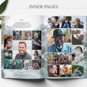 blue mountain lake funeral program template, blue obituary template with photo collage, 8 page funeral program template, editable funeral program template, celebration of life template, order of service, editable obituary template, in loving memory,