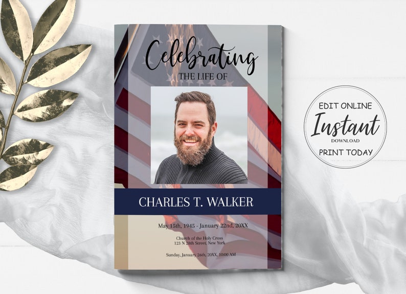 american funeral program template, Editable Obituary template with photo collage, 4 page funeral program template, editable funeral program template, celebration of life template, order of service, editable obituary template, in loving memory,
