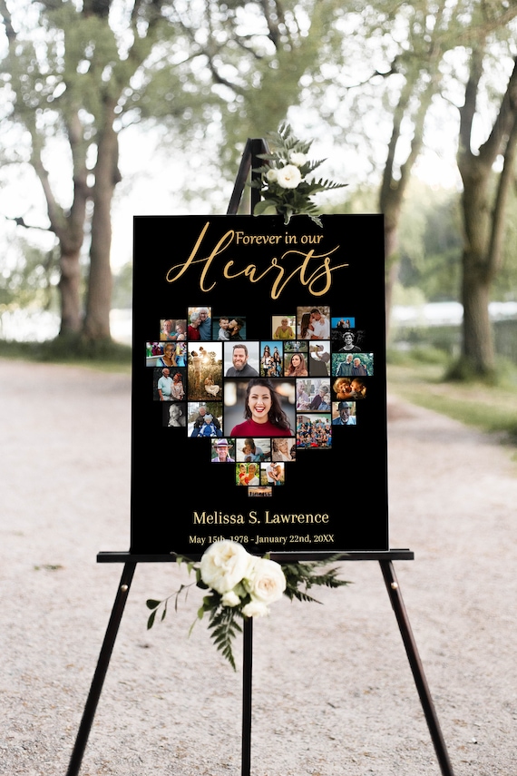Black and Gold Funeral Poster Heart Collage Memorial Poster Etsy