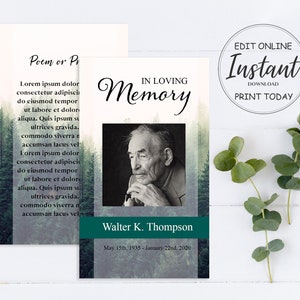Funeral Prayer Cards | Funeral Keepsake | Celebration of Life | Funeral Favors | Mountain Lake Funeral | A112